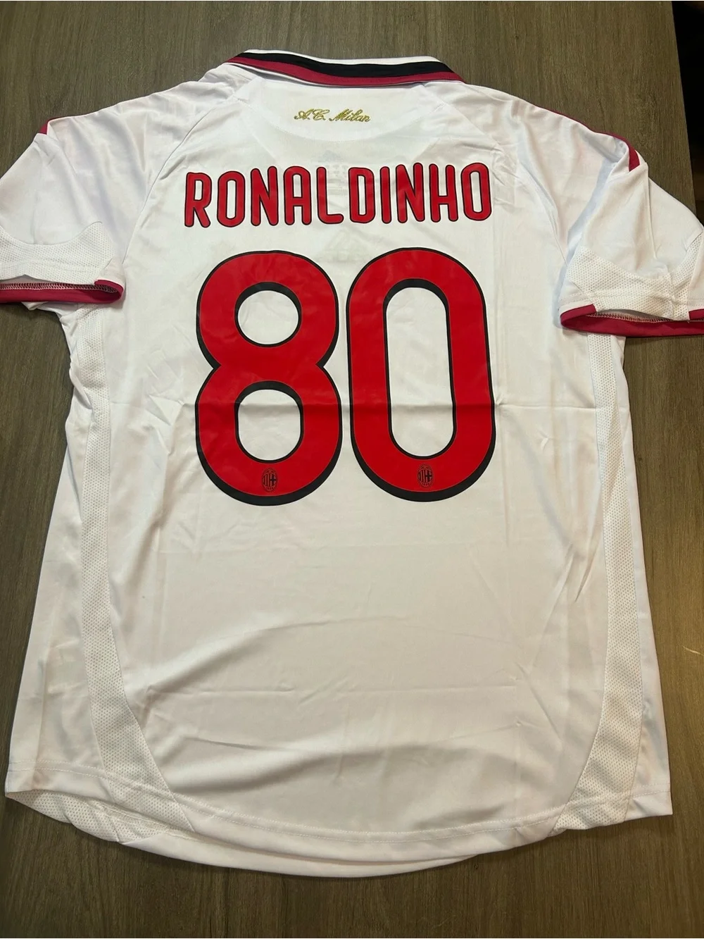 adidas Ronaldinho #80 White and Red AC Milan Jersey